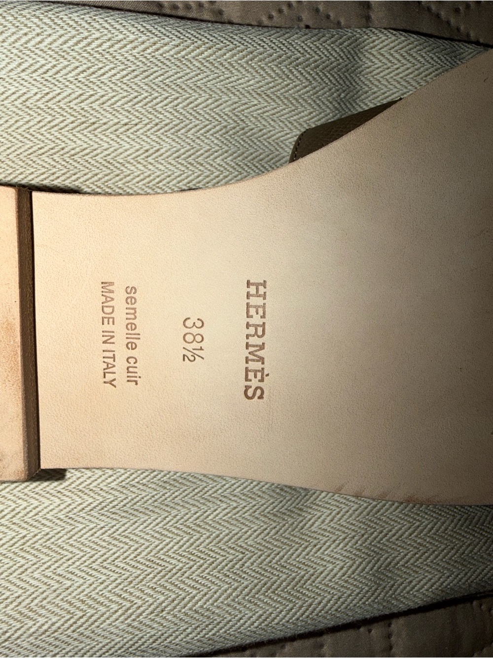 Hermes Etoupe Oran Leather Slide Sandals - Picture 3 of 6